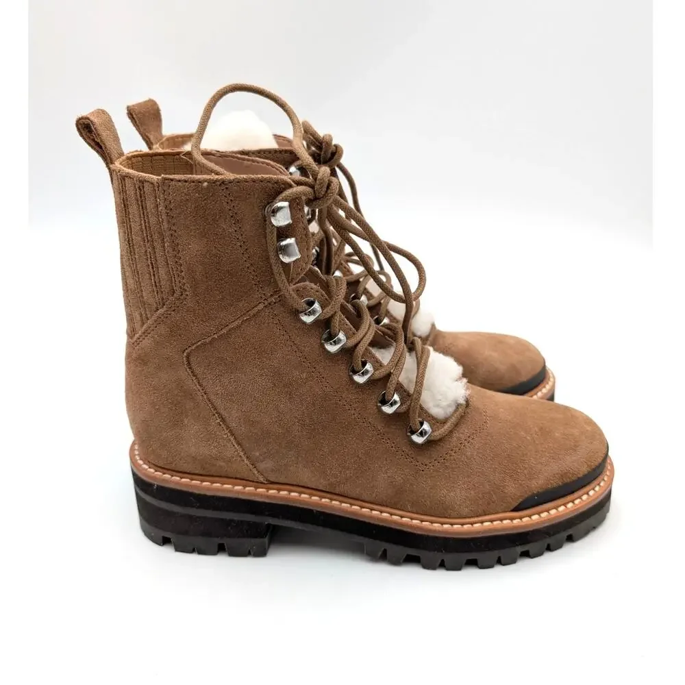 Marc Fisher Izzie Genuine Shearling Lug Sole Boots Women's Brown Suede Size US6M